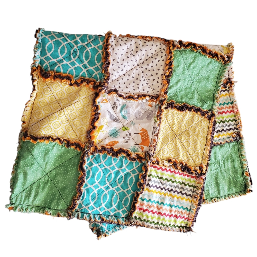 NEW Homemade Baby Boy Rag Quilt Forest Friends/Multi Color - Picture 12 of 12